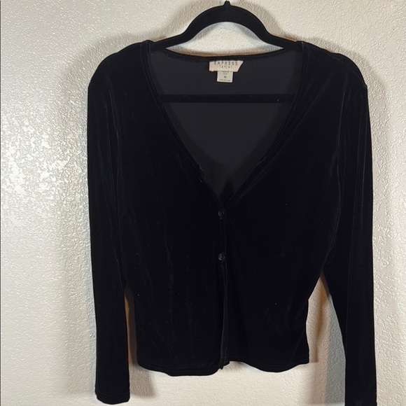 Vintage Express Tricot Black 90s Velvet Cardigan Size Medium - Picture 1 of 8